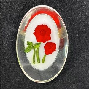 Vintage Red Rose Lucite Hand Carved Gemstone Flower Brooch